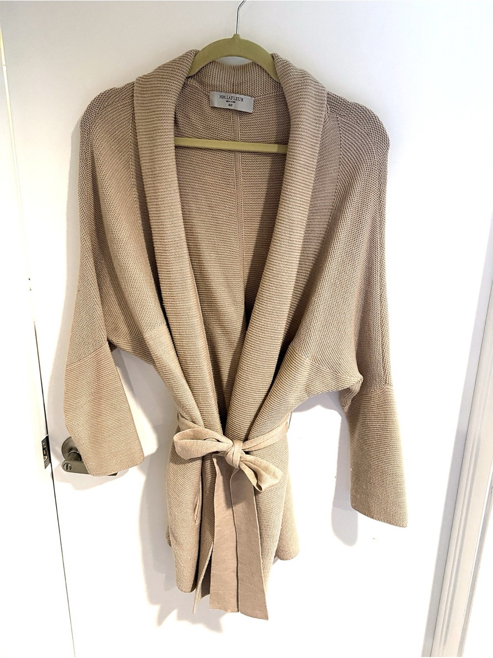MM Lafleur Morandi Wrap Cardigan with Belt, Merino wool, Almond